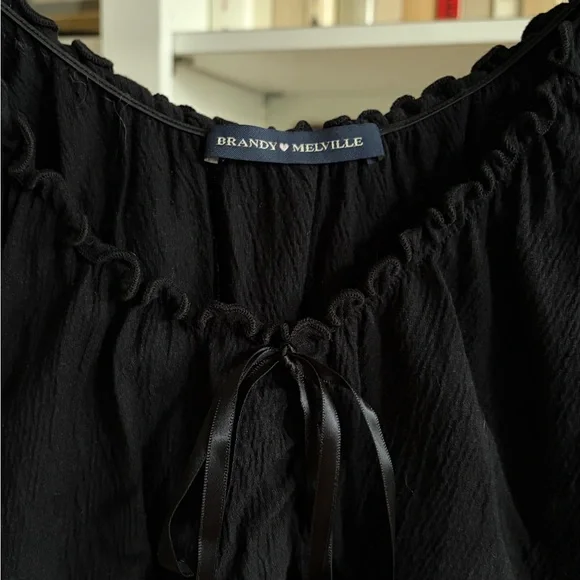 Brandy Melville Black Ruffle Bow Textured Tank Top - Picture 2 of 5